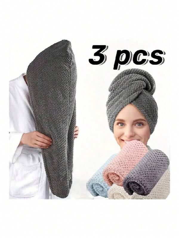 3 stuks premium snel drogende microvezel hoofddoek, superabsorberend, zacht en comfortabel haardrooghanddoek voor pluizig haar, onmisbaar dagelijks handdoekcadeau, badkamerbenodigdheden, huishoudelijke artikelen, badkamerdecoratie, herfstdecoratie, haarnetje voor het nieuwe schooljaar