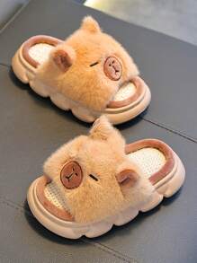 1 双防滑亚麻混合儿童拖鞋，带保暖内衬，适合男孩，适合春秋季节