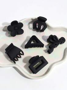 6 件女士优雅时尚蝴蝶结和波浪花朵设计发夹，适合日常佩戴 - 黑色 - 查看 2