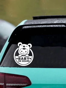 1pc Reflective Car Sticker "Baby On Board" Cute Cartoon Baby In Car Decal Sticker - Multicolor - View 2