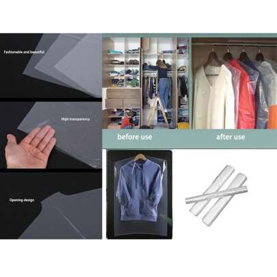 10pcs Set Of Dust-Proof And Moisture-Proof Disposable PE Material Garment Covers For Shirts, Suits, Coats And Long Dresses. A Convenient And Simple Storage Solution. Transparent, Simple And Elegant. Suitable For Home And Dry Cleaners.