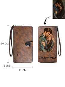 Personalized Leather Long Wallet Unisex Gift Vertical Bifold Leather Wallet For Husband Mother Father Grandfather Boyfriend Girlfriend Wristlet For Men Wallet Purse Wallet Men Wallet Leather Wallet - Multicolor - View 4