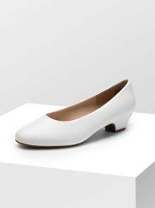 Women's Wide Fit Low Chunky Heel Pump Elegant Solid Color Shoes - trắng - Xem 3