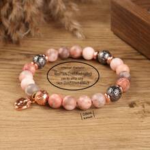 1st First Mother's Day Gifts For New Mom Pink Zebra Natural Stone Beads Bracelet Women With Foot Cute New Parents After Birth Postpartum Mother's Day Card To Daughter Friend