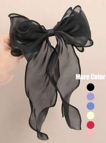 1pc Solid Color Oversized Bow Wavy Ribbon Claw Clip, Elegant Soft Decor Hair Accessory Suitable For Women Vacation And Casual Wear Claw Clips Hair Claws Hair Barrettes, Bows, Cute, Classy, Winter Outfit Women - Black - View 1