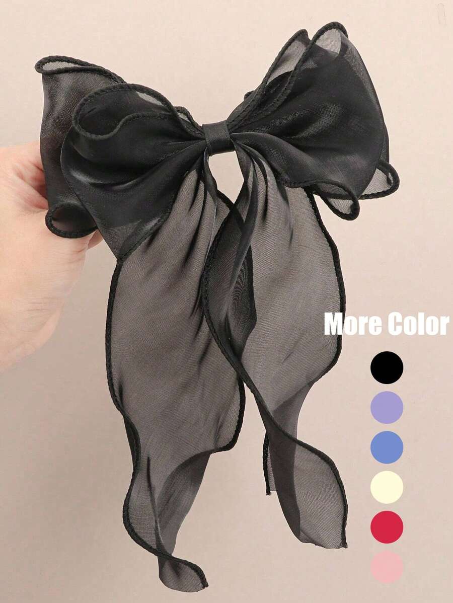 1pc Solid Color Oversized Bow Wavy Ribbon Claw Clip, Elegant Soft Decor Hair Accessory Suitable For Women Vacation And Casual Wear Claw Clips Hair Claws Hair Barrettes, Bows, Cute, Classy, Winter Outfit Women - Black - View 1