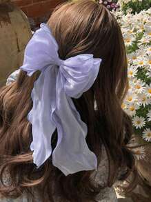 1pc Solid Color Oversized Bow Wavy Ribbon Claw Clip, Elegant Soft Decor Hair Accessory Suitable For Women Vacation And Casual Wear Claw Clips Hair Claws Hair Barrettes, Bows, Cute, Classy, Winter Outfit Women - Black - View 4