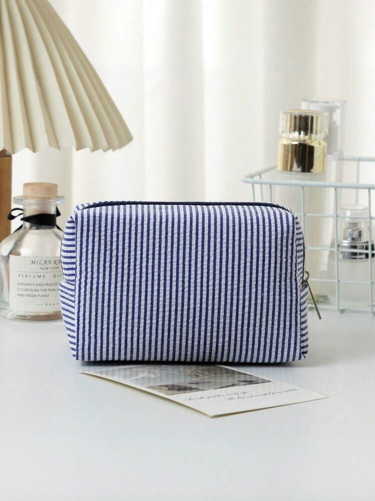 Nécessaire de viagem em tela com estampa de bolinhas, organizador de artigos de higiene pessoal bordado e listrado, ideal para presente de aniversário, bolsa de maquiagem elegante para viagens, praia, banheiro e quarto, com grande capacidade. - Multicolorido - Ver 16