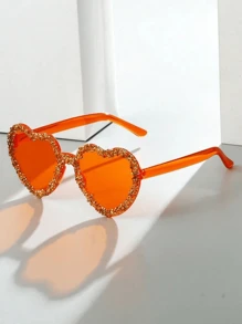 1pc Y2K Vintage Dopamine Rimless Heart-Shaped Crystal Studded Tear-Shaped Unique Fashion Fashion Glasses, Suitable For Weddings, Parties, Beach Activities And Outdoor Events For Summer Beach Vacation,Outdoor,Travel - Multicolor - View 6