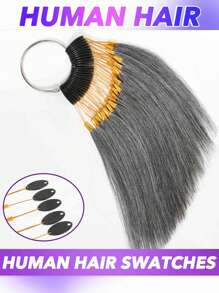 Conjunto de 30 piezas de muestrario de color de cabello humano real para probar tintes, peinados y presentación de pelucas en salón. Incluye mechones de colores natural negro #4, marrón #30, marrón claro #27, rubio #613, blanco, gris oscuro y multicolor. Teñible, rizable, cabello humano real. - Multicolor - Ver 12