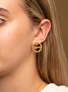 Custom Name Stud Earrings, Stainless Steel Round Shape, Minimalist And , Suitable For Women's Daily Wear Or Parties, Fashionable Accessory For Women All Seasons - Multicolor - View 6