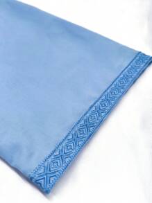 Men's Morocco Style Embroidered Short Sleeve Robe With Side Pockets, Islamic Men's Casual Home Robe, Ramadan Men's Robe - Baby Blue - View 6