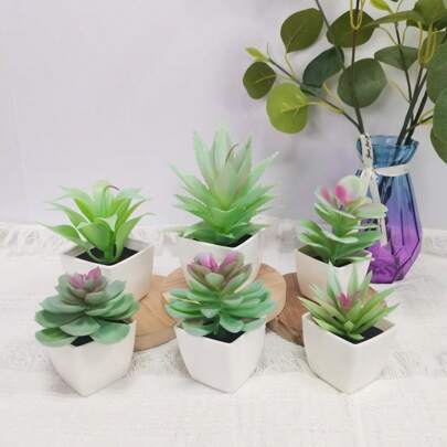 6 stuks/set kunstmatige vetplantenpotten - ideaal voor thuis- en kantoordecoratie, tafelstuk, realistische mini-nepplanten, het hele jaar door te gebruiken