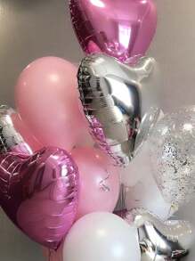 5/10pcs Aluminum Foil Love Balloons, 18 Inch Polyester Film Balloons, Heart-Shaped Balloons, Valentine's Day Decoration Balloons, Suitable For Valentine's Day Proposals, Weddings, Parties, And Weddings (Silver, Black, Pink, White Gold, Colorful Transparent, Purple)
