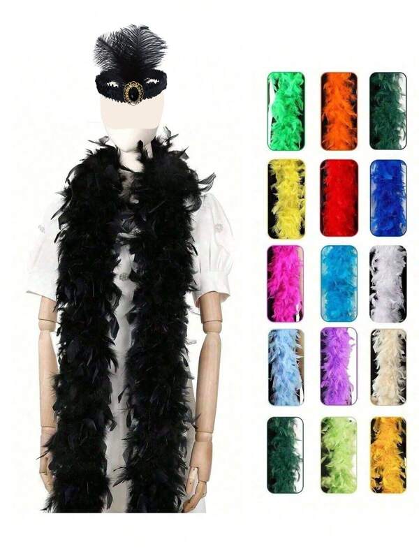 2PCS/SET Man-Made Colorful Feather Boas 6.6ft Feather Boa For Women For Dancing Wedding Party Halloween,Stage Decoration Holiday Party Headwear Accessories Clothing Accessories, ,Scarf Decoration, Suitable For Birthday Party, Halloween, Christmas, Horse Racing, Tea Party, New Year's Eve, Concert And Home Decor, Dance Wedding, Stage Performance, Carnival Costume And Accessories, Party Supplies,Ideal Choice For Gifts