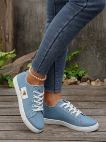 Sapatos De Lona Feminino Baixo Com Sola Grossa, Tênis De Moda Plana Confortáveis E Clássicos Para Caminhadas Casuais E Esportes