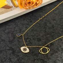 1pc Fashionable Titanium Steel Demon Eye Rhinestone Necklace, Stylish Delicate Clavicle Chain, Suitable For Women's Daily Wear
