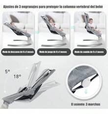 Mecedora Eléctrica Con Columpio Musical Para Cuna De Bebé Con Colchón Y Mosquitero, Mando A Distancia,Bluetooth - Gris - Ver 4