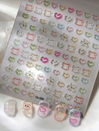 1 张 5D 果冻心形笑脸美甲贴纸粘性滑块 DIY 指甲油美甲贴纸贴花