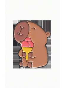 1pc/4pcs/5pcs/6pcs/9pcs Cute Capybara Student Design Hamburger, French Fry, Cartoon Badge, Adorable Capybara Enamel Pin, Cartoon Brooch - Brown - View 28