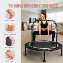 XHYHWYD [Mini Trampoline] 40" Collapsible Mini Trampoline | Adjustable Foam Handles, Durable Elastic Straps & Thick Steel Frame - Stable & Quiet For Indoor/Outdoor Fitness, 600 Lbs Capacity - Green-40in - 查看 2