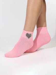 1 Pair Women Pattern Rhinestone Press Heat Transfer Sweat-Absorbent Minimalist Elegant Socks, Suitable For Daily Indoor/Outdoor Sports & Leisure - Multicolor - View 6