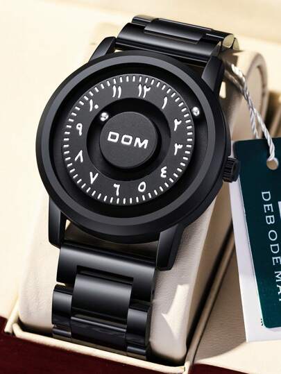 DOM 1pc Men's Watch, Advanced Technology Magnetic Waterproof Wristwatch, Mirrorless Steel Ball Arabic Numeral Scale Unique Time Display