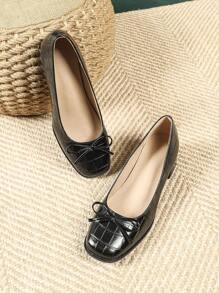 Women's Elegant Pumps For Spring, Autumn And All Seasons, Fashion Versatile Minimalist Design, Lightweight Comfortable Block Heels, Breathable Suitable For Daily Wear, Slip-On With Bowknot Buckle, Solid Colors: Nude, Black, Stone Texture Mary Jane Round Toe High Heels