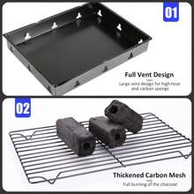 Barbacoa de carbón portátil, cocina al aire libre, parrilla de picnic para acampar, adecuada para 3-5 personas, barbacoa de gran tamaño 43CM - Negro - Ver 2