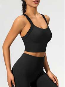 Seamless High-Elasticity And High-Support Sports Bra,Women Underwear Detachable Chest Pad With Cross-Strap Design,Women's Fitness Solid Color Simple Yoga Bra,Women Soft And Comfortable Sports Tops ,Multi-Color Options (Black/Brown/Blue/Hot Pink/Gray/Red)