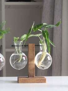 创意木制框架水培花瓶花盆，现代简约办公室玻璃桌面装饰，绿叶植物