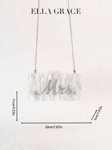Elegant White Acrylic Rectangular Evening Purse With Marble Texture And "Mrs." On The Front - Metal Chain Included. Ideal For Formal Occasions Such As Wedding Parties, Valentine's Day, Year-End Parties And Celebration Banquets. Thoughtful Valentine's Day, Year-End Party And Celebration Banquet Gift. Ideal Present For Giving. - White - View 3