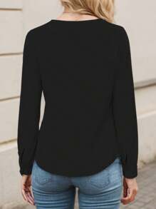 hoteel Women's Ruffled V-Neck Long Sleeve Shirt - màu đen - Xem 2