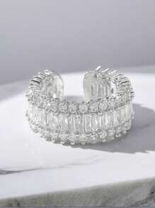 1pc Luxury Cubic Zirconia Ring, Elegant Promise Eternity Stackable Adjustable Rings For Women, Suitable For Wedding Engagement Party Daily Wear, Gift For Birthday Anniversary Valentine's Day Mother Day