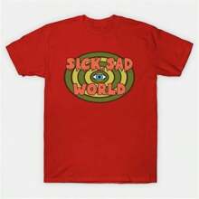 Daria Sick Sad World Drippy Text Eye Logo T-Shirt Short Sleeve Top Summer Tops Men's Women's T-Shirt Cotton Casual Printed Tee Funny Sportswear Breathability And Moisture Absorption Suitable For Party Home Daily Leisure Sports And Fitness - 紅色 - 查看 1