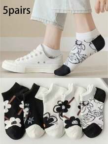 5 Pairs Cute Style Women Short Socks, Suitable For Daily Wear In Spring And Autumn