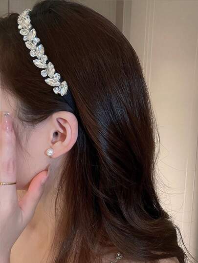 1 قطعة شريط شعر نسائي مرصع بالراين بشكل ورقة مربعة، شريط للشعر