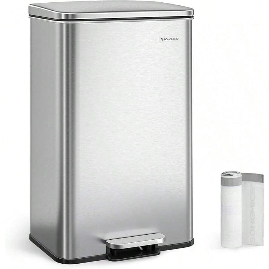 Kitchen Trash Can, 10.5 Gallon (40 L) Garbage Can, Large Step Trash Bin With Lid, Stainless Steel, Soft Close, 15 Trash Bags Included, Silver ULTB540E40 - Silver - View 1