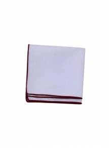 1pc Fashion Versatile White Pocket Square With Colored Trim, Business Suit Accessory Handkerchief For Men