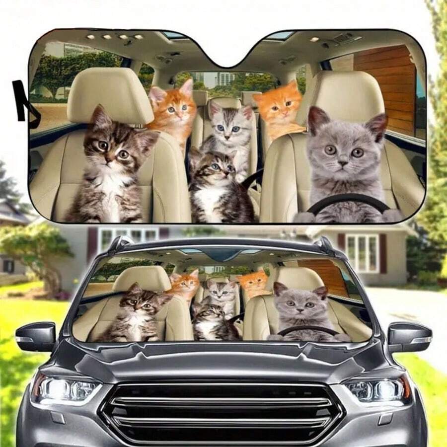 Animal Car Sunshade, Car Windshield Sun Protector, Golden Retriever Car Decoration, Windshield Sunshade, A Unique Windshield Decoration Designed For Dog Lovers, A Perfect Gift For Dad, Mom, Pet Owners And Enthusiasts. - Kitten (51in*27.5in) - View 1