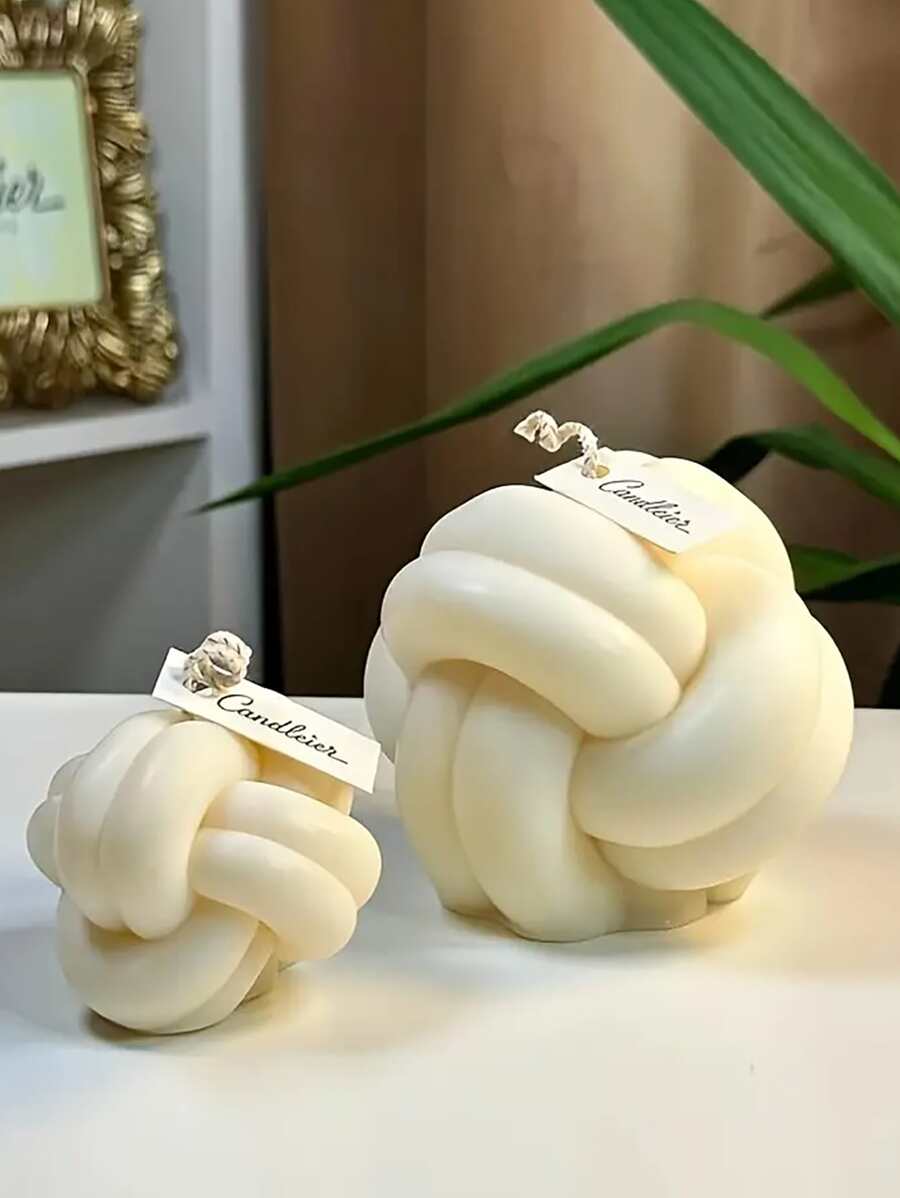 Molde de vela e gesso de malha com nós DIY - Ferramenta de artesanato de silicone para designs esféricos exclusivos, perfeita para velas de aromaterapia e projetos decorativos, suprimentos para fabricação de velas - Branco - Ver 1