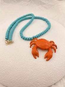 2025 圆形串珠螃蟹吊坠项链 - 异想天开的可爱动物珠宝，适合春夏、轻盈的海滩度假和海边日常佩戴