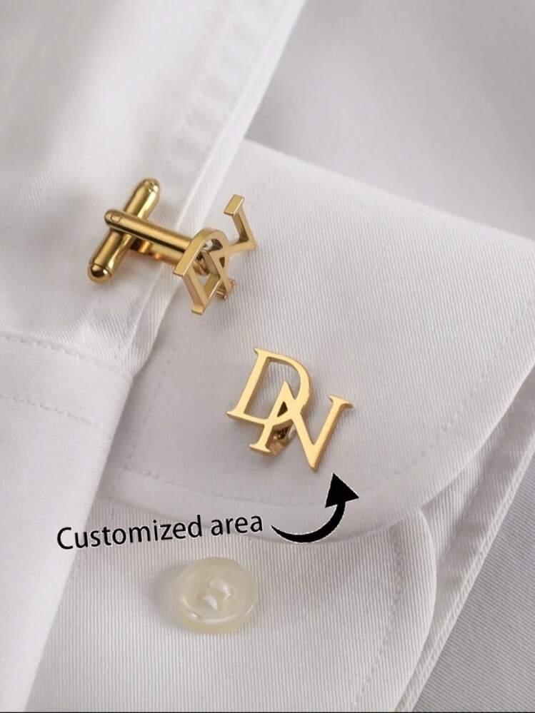 Anpassade graverade manschettknappar i rostfritt stål - Elegant dubbel initial design för kostymer och skjortor för män, perfekt presentidé - Multifärgad - Visa 3