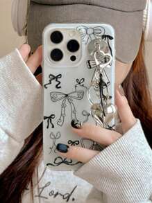蝴蝶结可爱美学丝带蝴蝶结爱心吊坠手机壳兼容 iPhone 16 15 14 13 12 Pro Max IMD 可爱柔软透明后盖