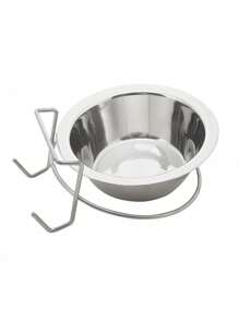 1pc Elevated Dog Lover And Dog Mom Love Food Bowl Water Bowl For Cage, Stainless Steel Hanging Dog Lover And Dog Mom Love Bowl With Clamp Holder, Cat/Dog Lover Gift And Dog/Cat Mom Love Pet Crate Feeder Basin For Neck Protection