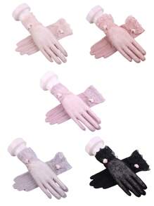 1 par de guantes de encaje para mujeres, guantes de encaje ligeros para protección solar, para primavera y verano, guantes táctiles para exteriores