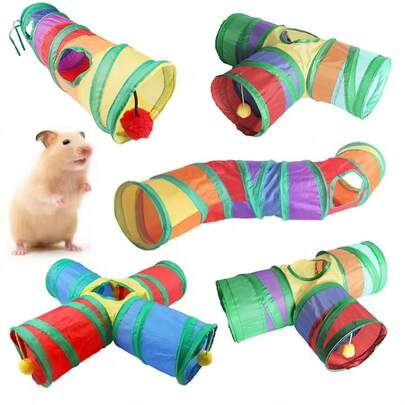 1pc Guinea Pig Tunnel Indoor Tube Chinchilla Hedgehogs Dutch Rats Hamsters Cage Accessories Small Animal Collapsible Rainbow Tent Small Pet Tunnels Play Interactive Toys