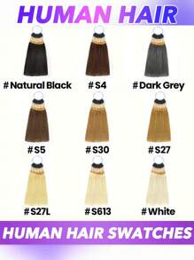 Conjunto de 30 piezas de muestrario de color de cabello humano real para probar tintes, peinados y presentación de pelucas en salón. Incluye mechones de colores natural negro #4, marrón #30, marrón claro #27, rubio #613, blanco, gris oscuro y multicolor. Teñible, rizable, cabello humano real. - Multicolor - Ver 11
