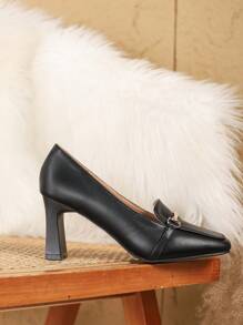 Women's Fashionable Versatile Simple Square Toe High Heels - Black - View 6