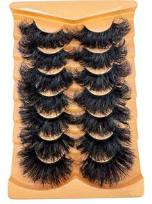 7 Pairs 25mm 9D Thick Faux Mink Eyelashes, Dramatic Long Thick Wispy Fluffy Cat Eye False Lashes, Reusable Mink Look Extension Faux Mink Lash - 濃密款 - 查看 3